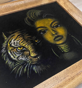 "Wahine with Tiger" wooden framed
