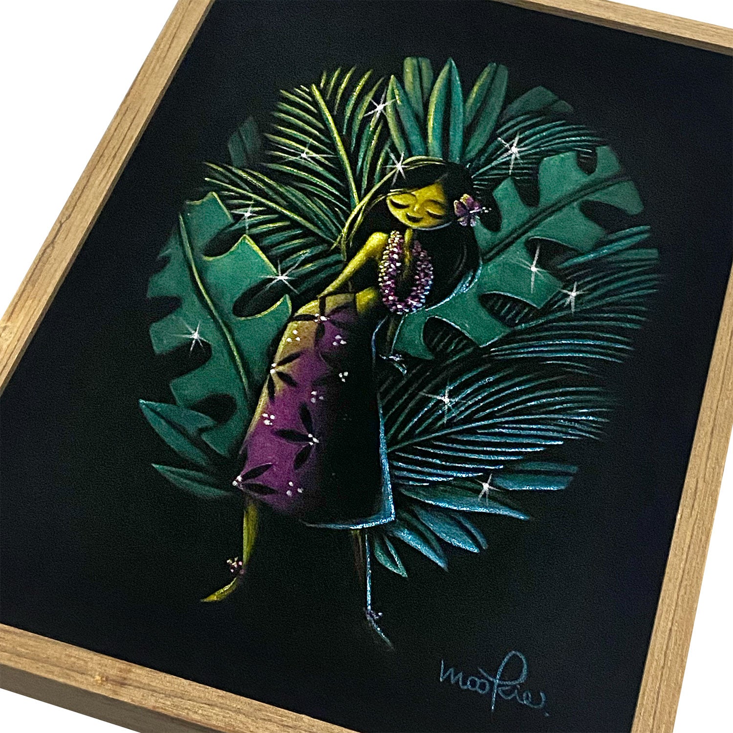 "Polynesian Girl" original velvet art with wood framed