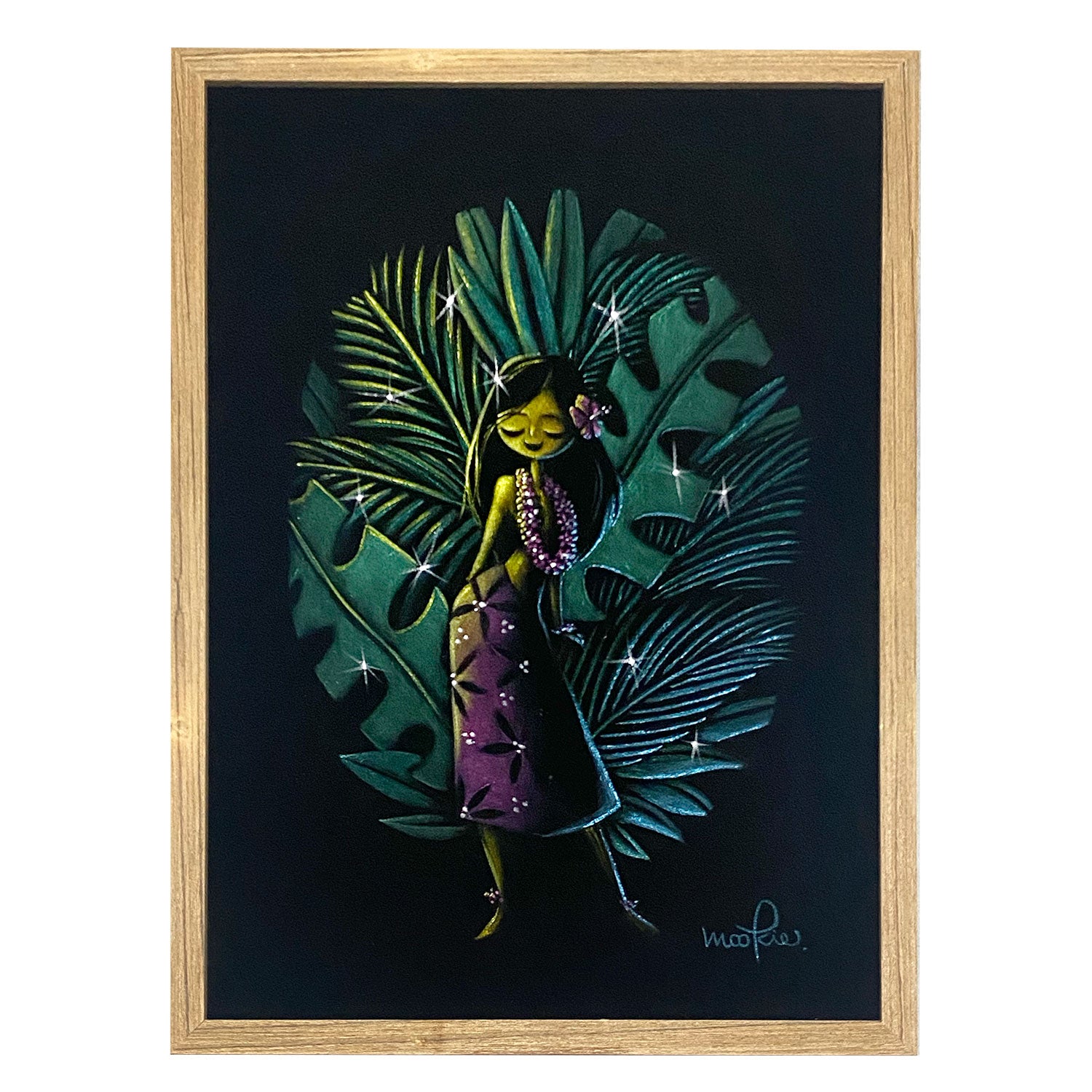 "Polynesian Girl" original velvet art with wood framed