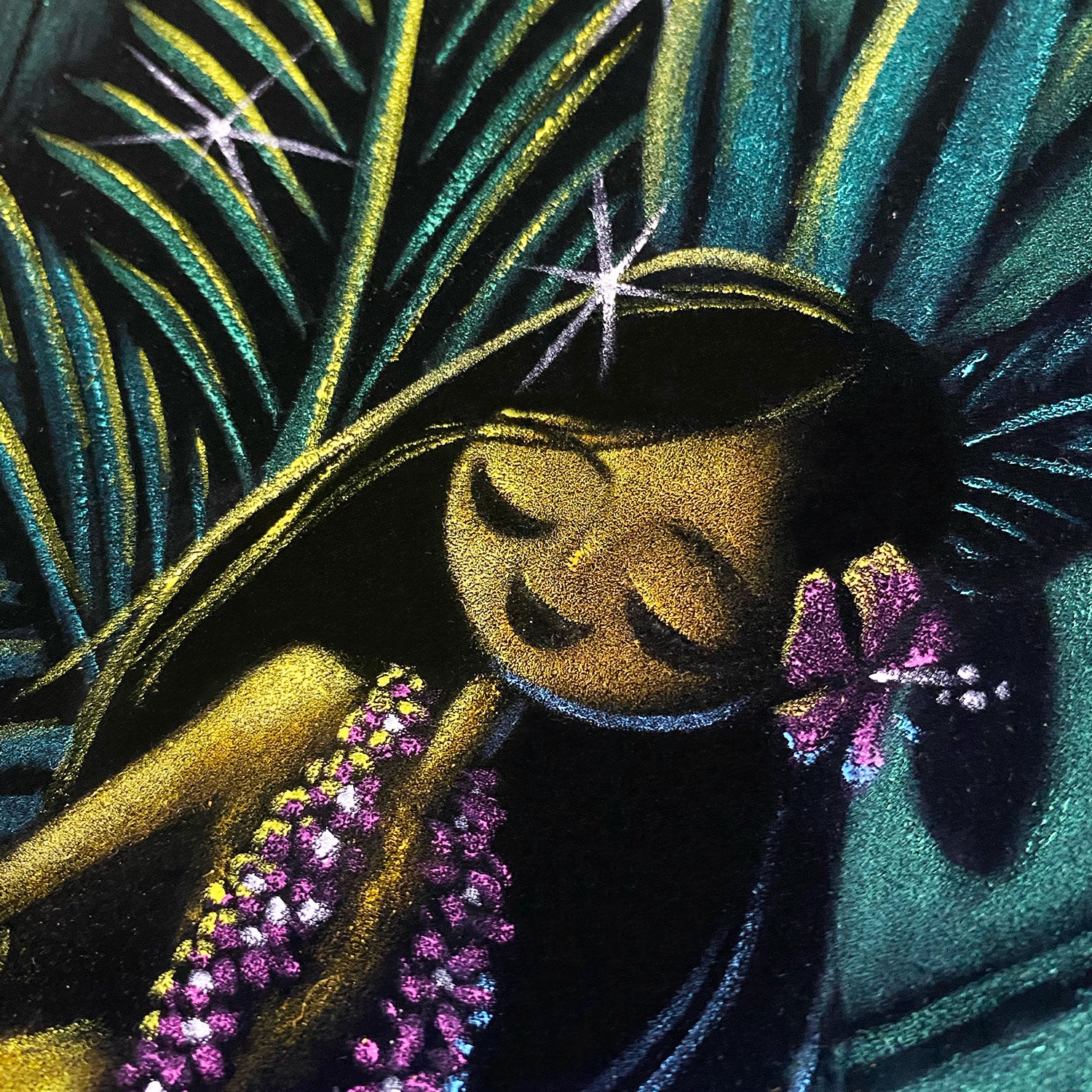 "Polynesian Girl" original velvet art with wood framed