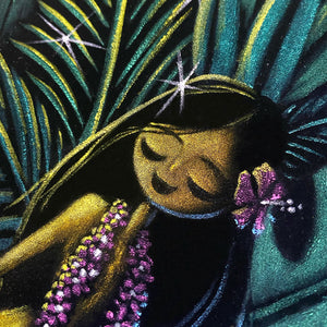 "Polynesian Girl" original velvet art with wood framed