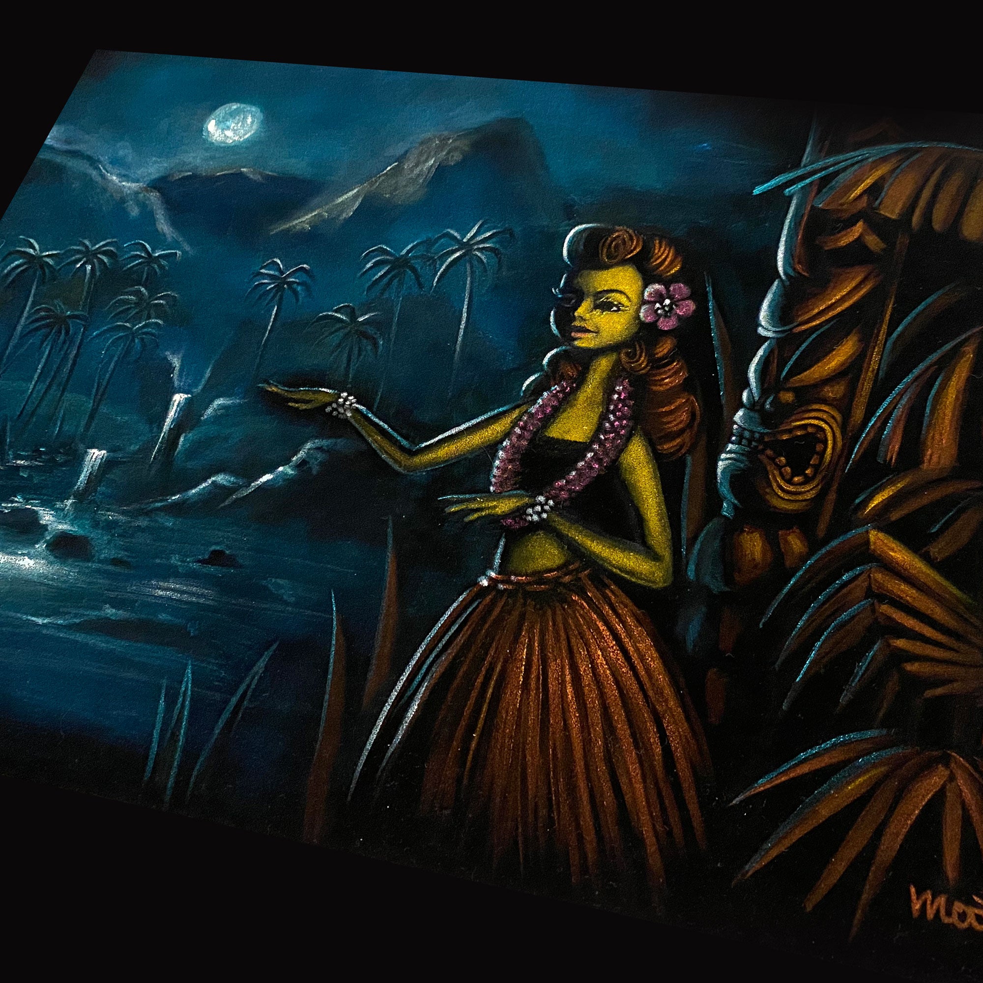 "Blue Moon" original velvet art with wood framed