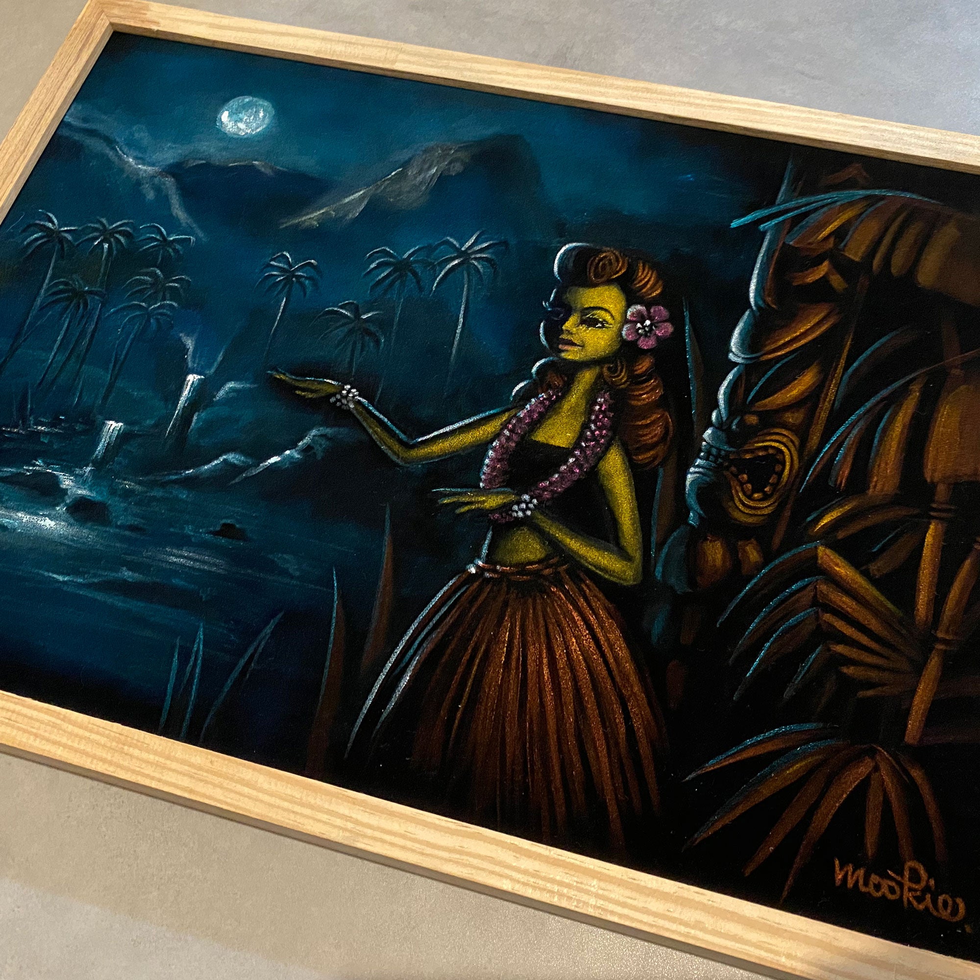 "Blue Moon" original velvet art with wood framed