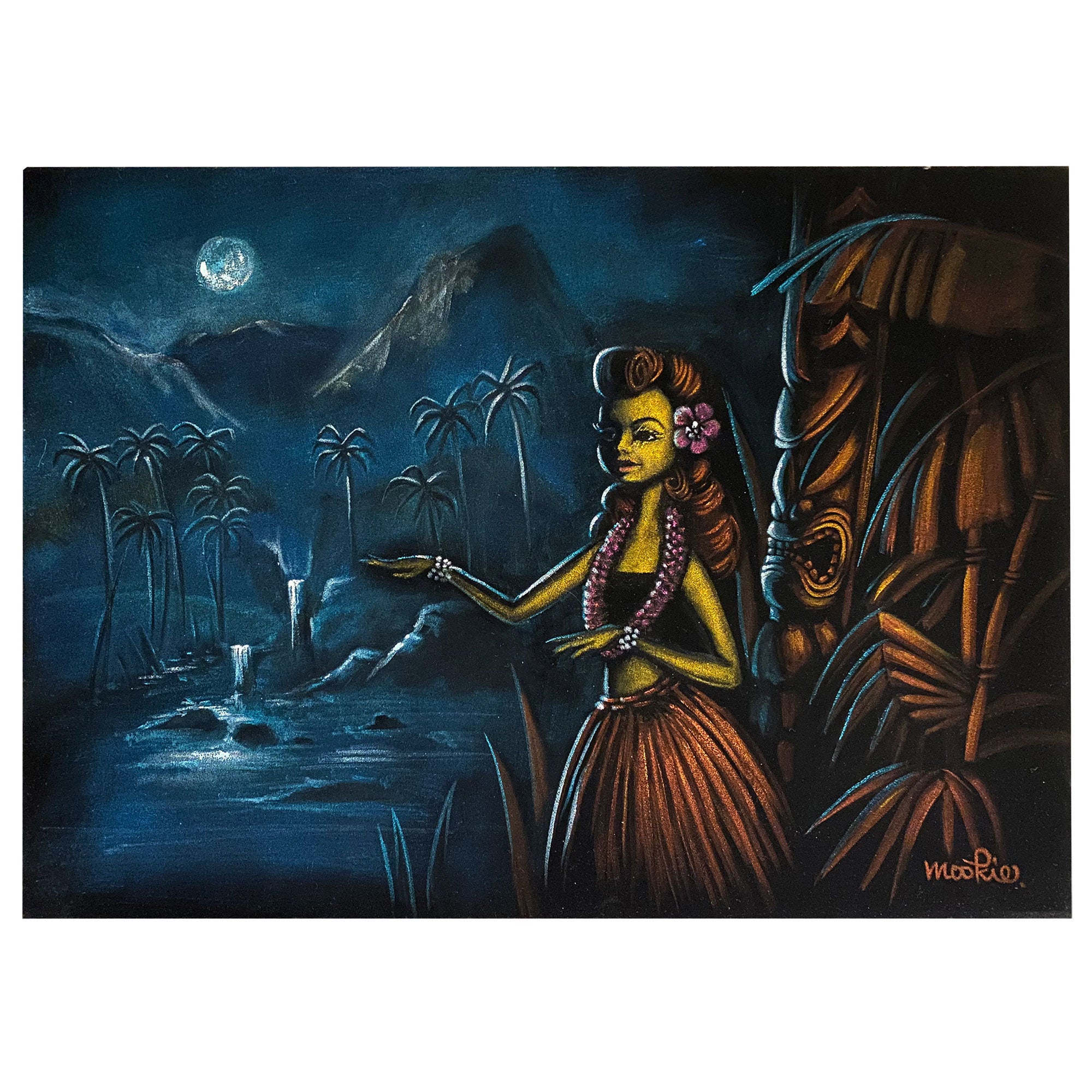 "Blue Moon" original velvet art with wood framed