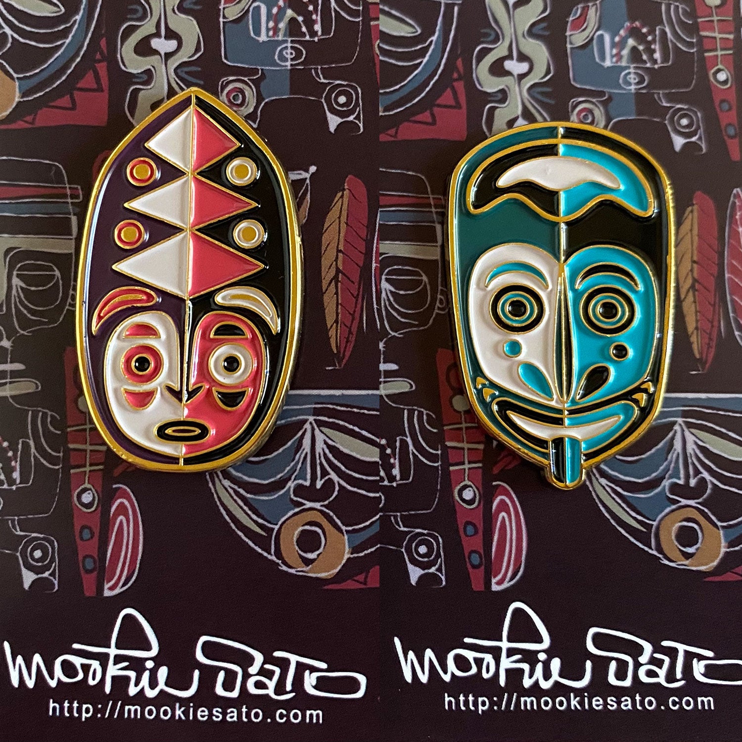 Tiki Mask Pin Badges