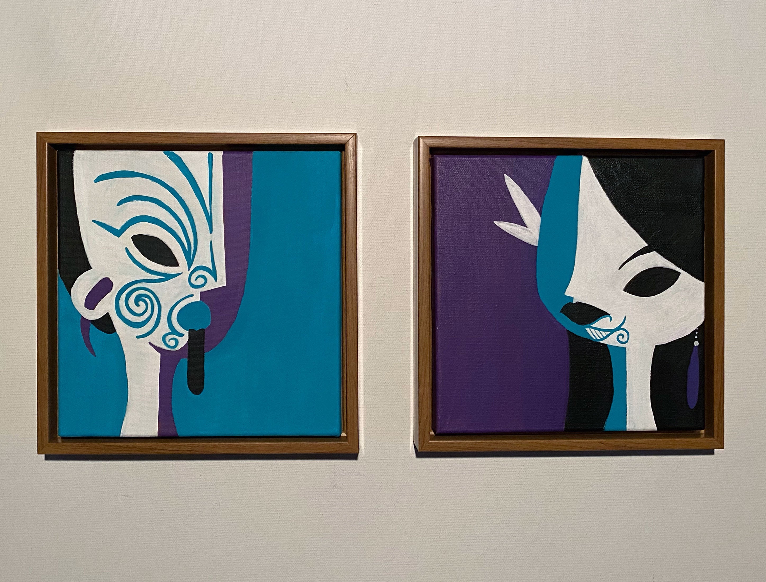 Polynesian pair set, Acrylic on Canvas with float frame