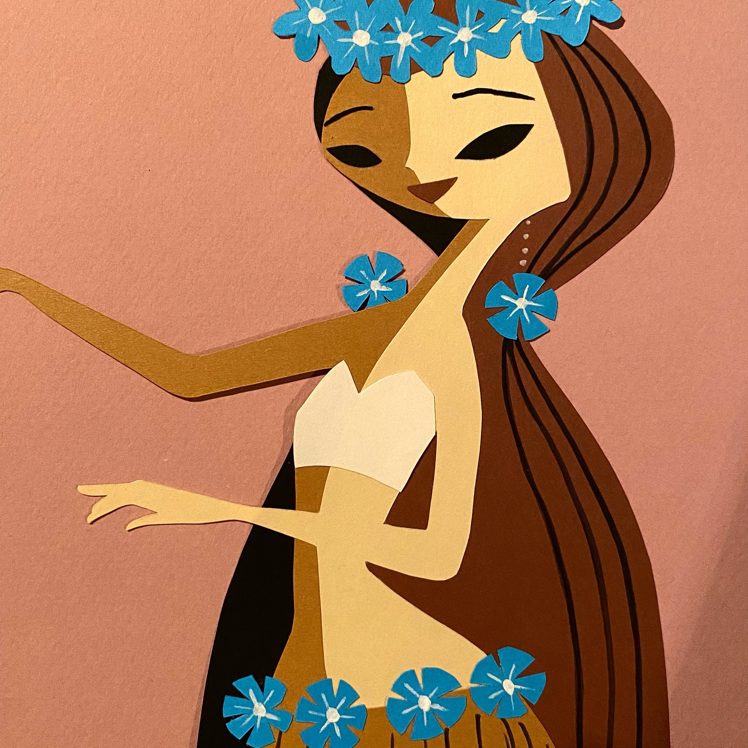 Hula girl , paper cut with frame/ limited edition
