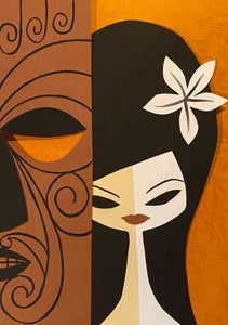 Polynesian girl , paper cut with frame/ limited edition