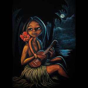 "ukulele lady" with Float frame, original velvet art